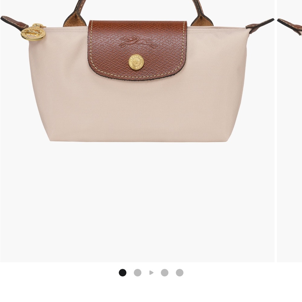 Longchamp beige nylon mini top-handle bag with brown leather trim